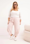Spodnie damskie Plus Size z obniżonym krokiem i gumką w pasie ciemny pudrowy róż