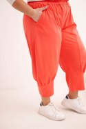 Spodnie damskie Plus Size z obniżonym krokiem i gumką w pasie koralowe