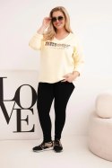 Bluza damska Plus Size z napisem i dekoltem V żółta