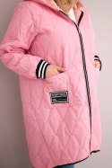 Kurtka damska Plus Size pikowana z kapturem i sportowymi mankietami jasno różowa
