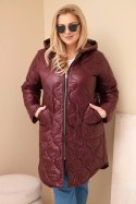 Kurtka damska Plus Size zimowa pikowana z kapturem śliwkowa