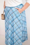 Spódnica damska Plus Size w kratę z szerokim dołem niebieska