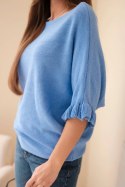 Sweter damski typu nietoperz z okrągłym dekoltem jeansowy