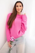 Sweter damski wiskozowy asymetryczny typu nietoperz jasno różowy