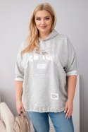 Bluza damska Plus Size wiskozowa z kapturem i kieszenią kangurką szary melanż