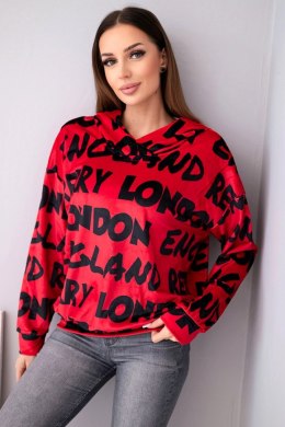 Bluza damska oversize z kapturem i nadrukiem czerwona