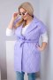 Kamizelka damska Plus Size pikowana z paskiem i kołnierzem jasno fioletowa