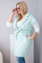 Kamizelka damska Plus Size pikowana z paskiem i kołnierzem miętowa
