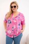 Bluzka damska bawełniana Plus Size w kwiatowy wzór różowa
