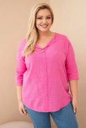 Bluzka damska bawełniana Plus Size z dekoltem na guziki różowa