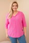 Bluzka damska bawełniana Plus Size z dekoltem na guziki różowa