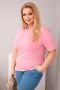 Bluzka damska bawełniana Plus Size z krótkim rękawem basic jasno różowa