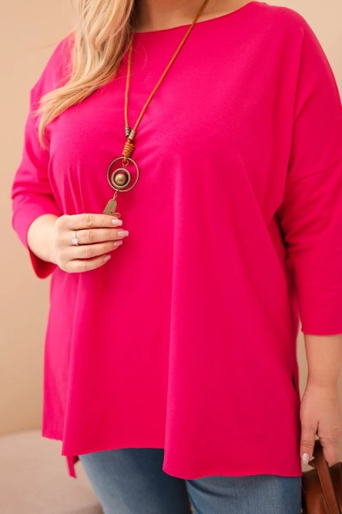 Bluzka damska bawełniana Plus Size asymetryczna z naszyjnikiem fuksja