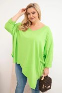 Bluzka damska bawełniana Plus Size z asymetrycznym dołem i dekoltem V jasno zielona