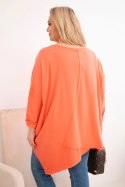 Bluzka damska bawełniana Plus Size z asymetrycznym dołem i dekoltem V morelowa