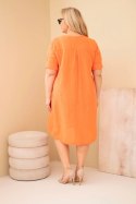Sukienka damska bawełniana Plus Size z wiązaniem przy dekolcie pomarańczowa