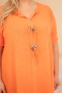 Sukienka damska bawełniana Plus Size z wiązaniem przy dekolcie pomarańczowa