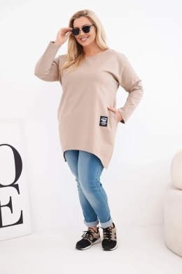 Bluzka damska Plus Size z dłuższym tyłem i długim rękawem camelowa