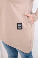 Bluzka damska Plus Size z dłuższym tyłem i długim rękawem camelowa