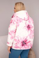 Kurtka damska wiosenna Plus Size z florystycznym wzorem jasno różowa