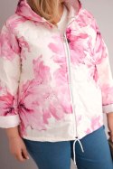 Kurtka damska wiosenna Plus Size z florystycznym wzorem jasno różowa