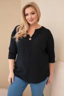 Bluzka damska bawełniana Plus Size z dekoltem na guziki czarna