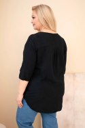 Bluzka damska bawełniana Plus Size z dekoltem na guziki czarna