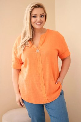 Bluzka damska bawełniana Plus Size z dekoltem na guziki pomarańczowa