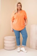 Bluzka damska bawełniana Plus Size z dekoltem na guziki pomarańczowa