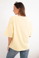 Bluzka damska bawełniana oversize z krótkim rękawem i modnym nadrukiem żółta