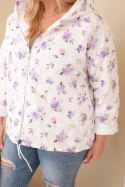 Kurtka damska wiosenna Plus Size w drobnym wzorem w kwiaty fioletowa