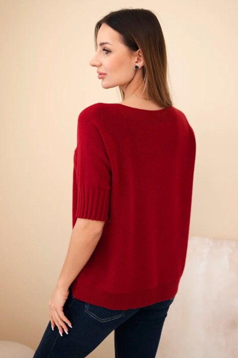 Sweter damski z wiskozy z krótkim rękawem bordowy