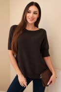 Sweter damski z wiskozy z krótkim rękawem brązowy