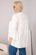 Bluzka damska wiskozowa Plus Size z falbaniastym rękawem i dekoltem V beżowa