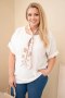 Bluzka damska wiskozowa Plus Size z krótkim rękawem i ozdobną apaszką beżowa