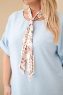 Bluzka damska wiskozowa Plus Size z krótkim rękawem i ozdobną apaszką niebieska
