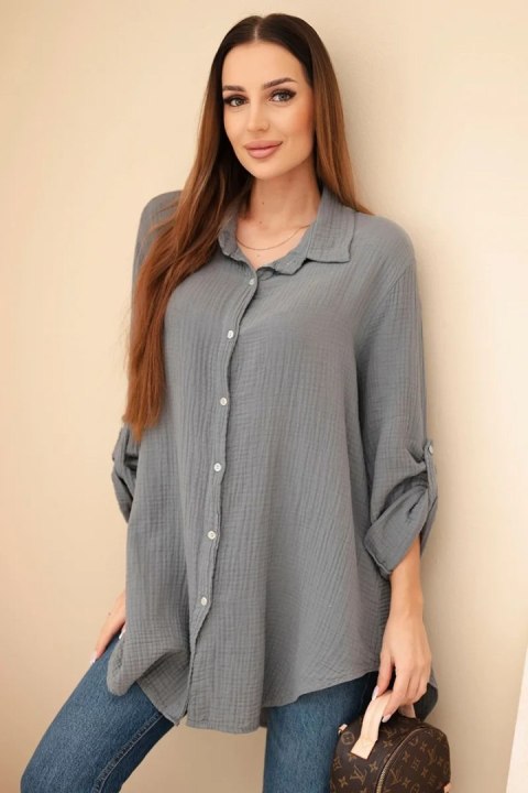 Koszula bawełniana muślinowa Plus Size ciemno szara
