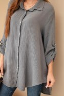 Koszula bawełniana muślinowa Plus Size ciemno szara