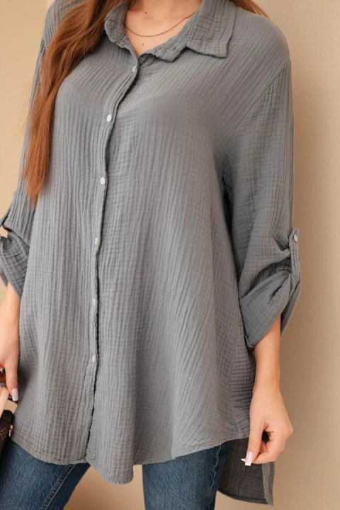 Koszula bawełniana muślinowa Plus Size ciemno szara