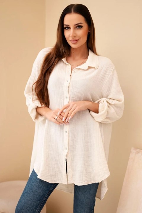 Koszula bawełniana muślinowa Plus Size jasno beżowa