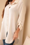 Koszula bawełniana muślinowa Plus Size jasno beżowa