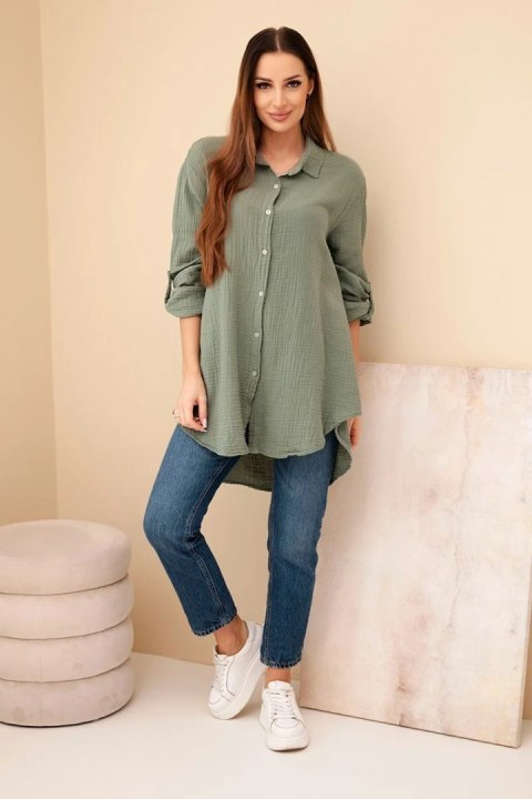 Koszula bawełniana muślinowa Plus Size khaki