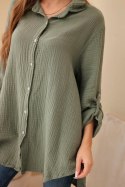 Koszula bawełniana muślinowa Plus Size khaki