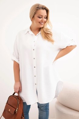 Koszula damska Plus Size z wiskozy z dłuższym tyłem biała