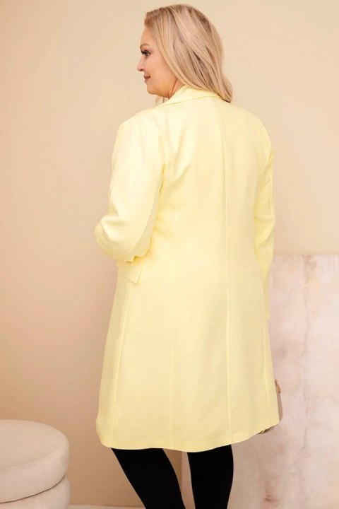 Płaszcz damski Plus Size długi z kołnierzem i kieszeniami żółty