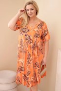 Sukienka damska wiskozowa Plus Size z krótkim rękawem i fasonem paisley pomarańczowa