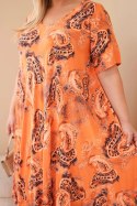 Sukienka damska wiskozowa Plus Size z krótkim rękawem i fasonem paisley pomarańczowa