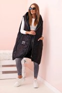 Kamizelka damska pikowana Plus Size z kapturem zapinana na zamek czarna
