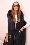 Kamizelka damska pikowana Plus Size z kapturem zapinana na zamek czarna