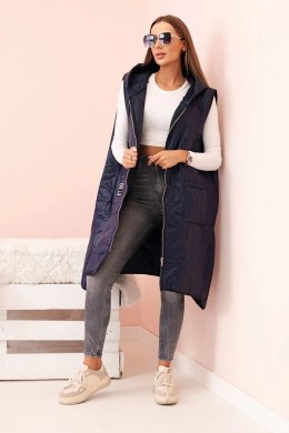 Kamizelka damska pikowana Plus Size z kapturem zapinana na zamek granatowa